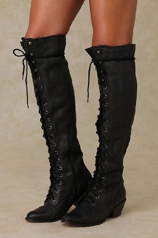 Solid Color Retro Strappy Boots