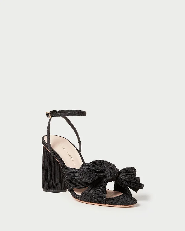 Camellia Black Pleated Bow Heel