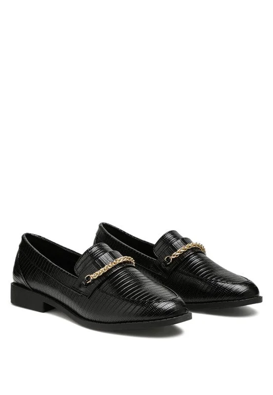 Vouze -  Low Block Loafers for women Adorned With Golden Chain