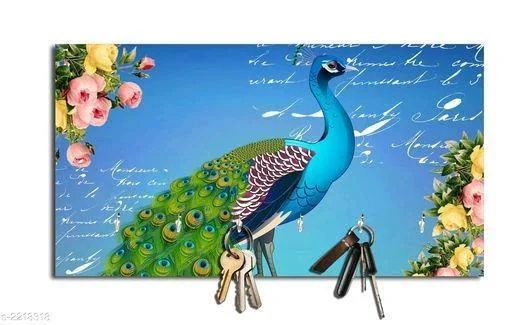 Flower & Peacock Home Wooden Key Holder (23.4cm X 12.8cm X 3cm)